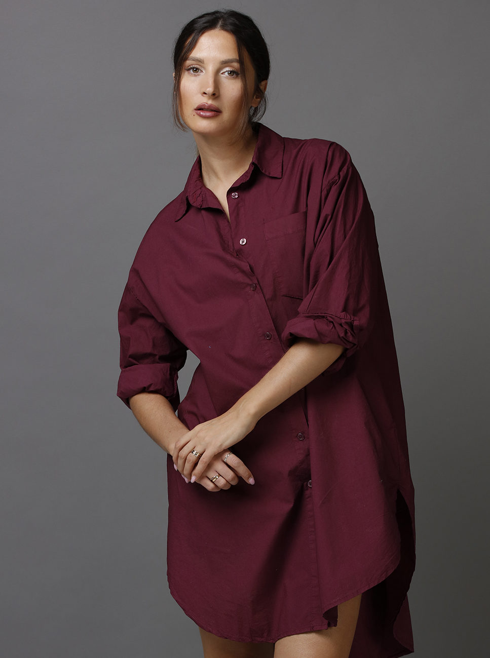 BOYFRIEND LONG SHIRT WINE RED - Image 2