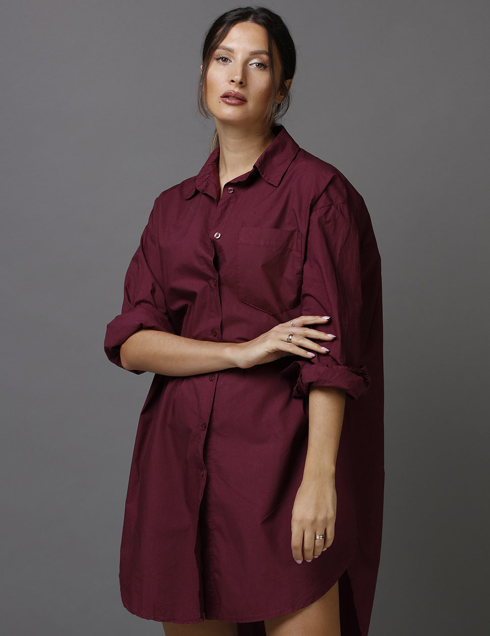 BOYFRIEND LONG SHIRT WINE RED